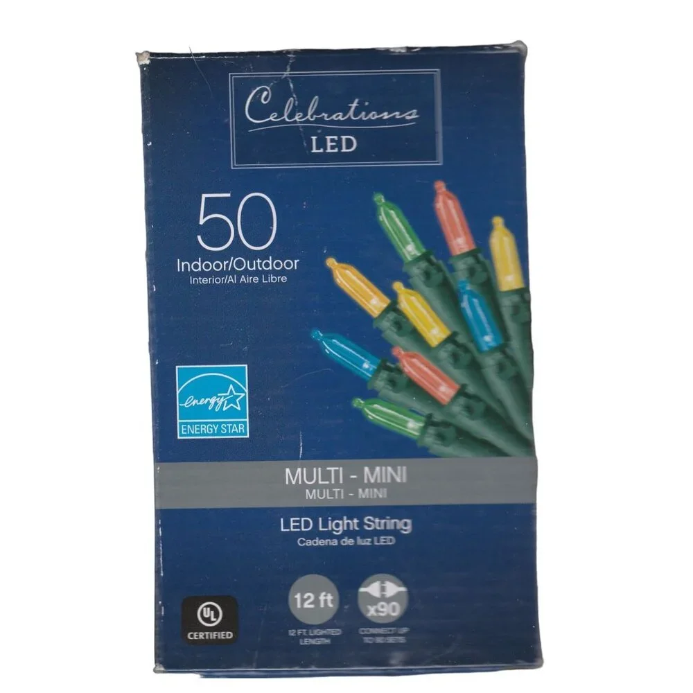 Celebrations LED Mini Lights Wedding Patio Deck 50 Count String 12 Ft Multicolor